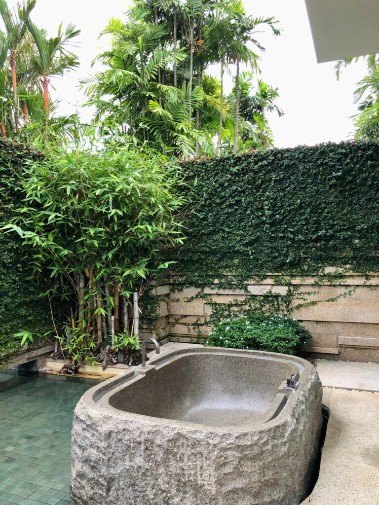Big tube bath before going in the massage room at Vie SPA at Hyatt Danang, Vietnam 